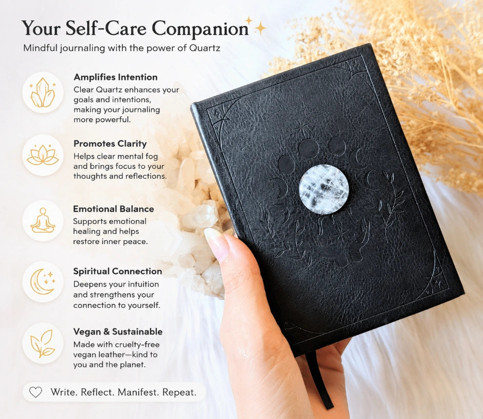 Vegan Leather Diary with Quartz Crystal